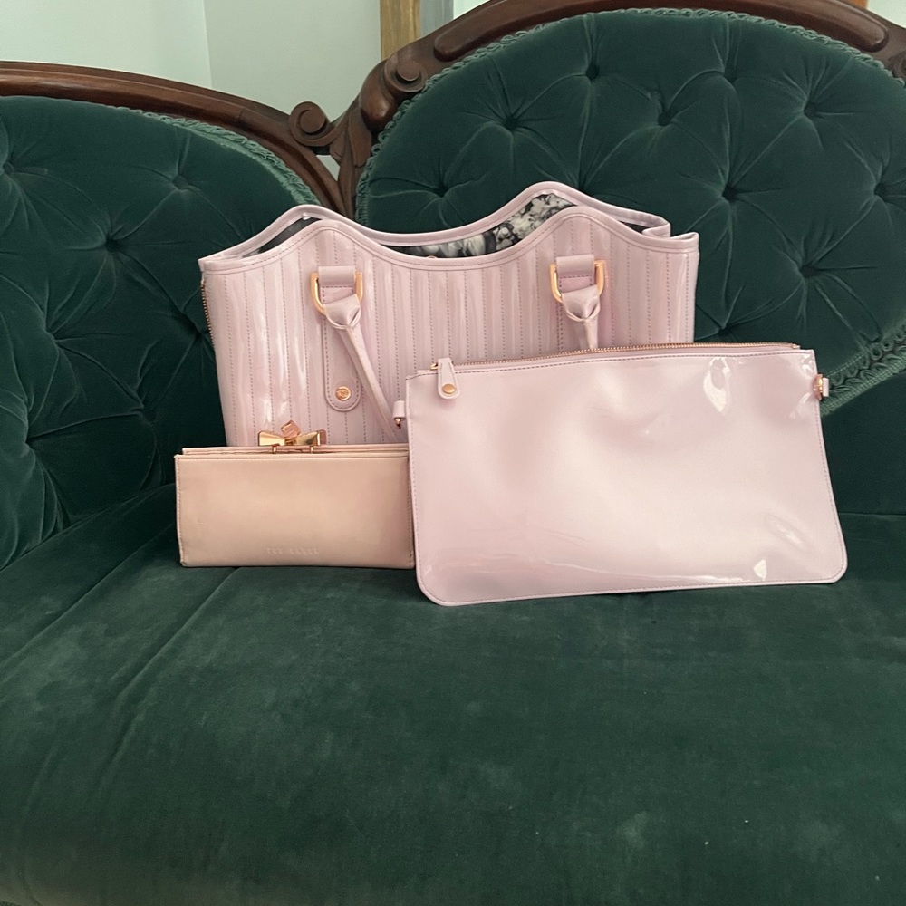 💝Ted Baker Pink Large Tote, Interior Zipper Bag and Wallet Set💝